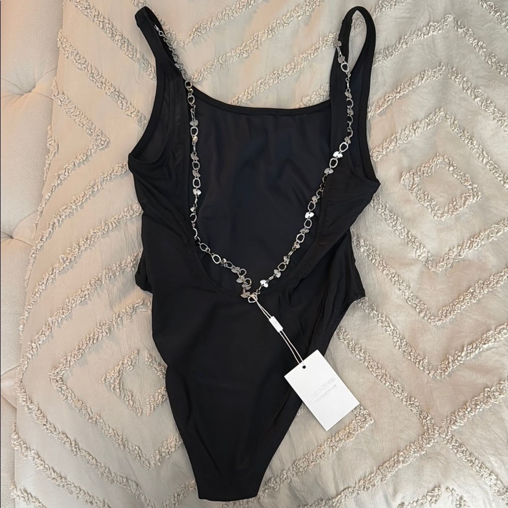 Solid & Striped Black Swimwear with Silver Accents